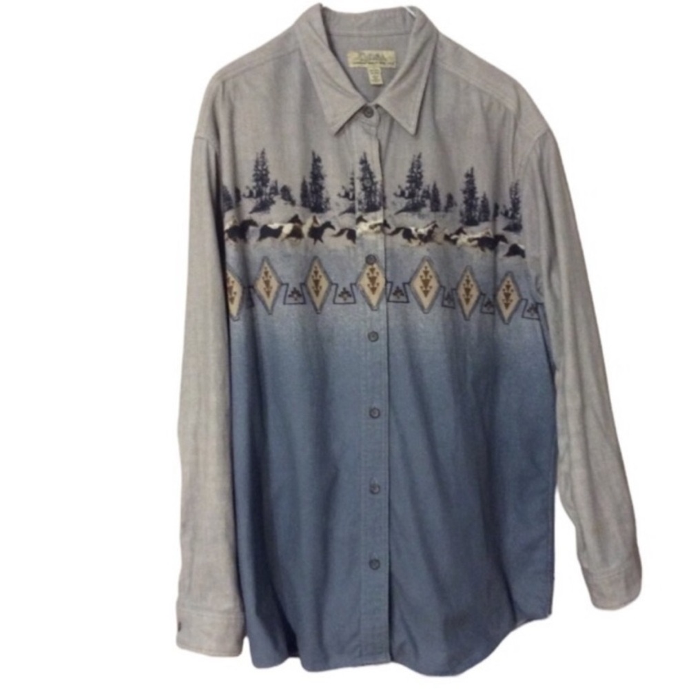 CABELA’S Legendary Quality Wild Horses WESTERN Print Button-Down SHIRT Size 2XL